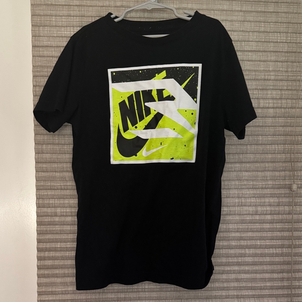 Nike Boys Black Tee with Bright Green Graphic